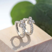 Load image into Gallery viewer, Clover Pave Huggie Earrings
