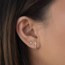 Load image into Gallery viewer, Clover Pave Huggie Earrings
