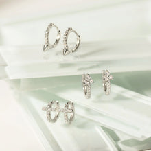 Load image into Gallery viewer, Clover Pave Huggie Earrings
