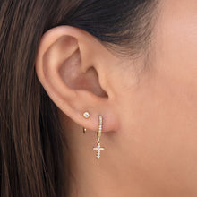 Load image into Gallery viewer, Cross Pave Huggie Hoops
