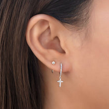 Load image into Gallery viewer, Cross Pave Huggie Hoops

